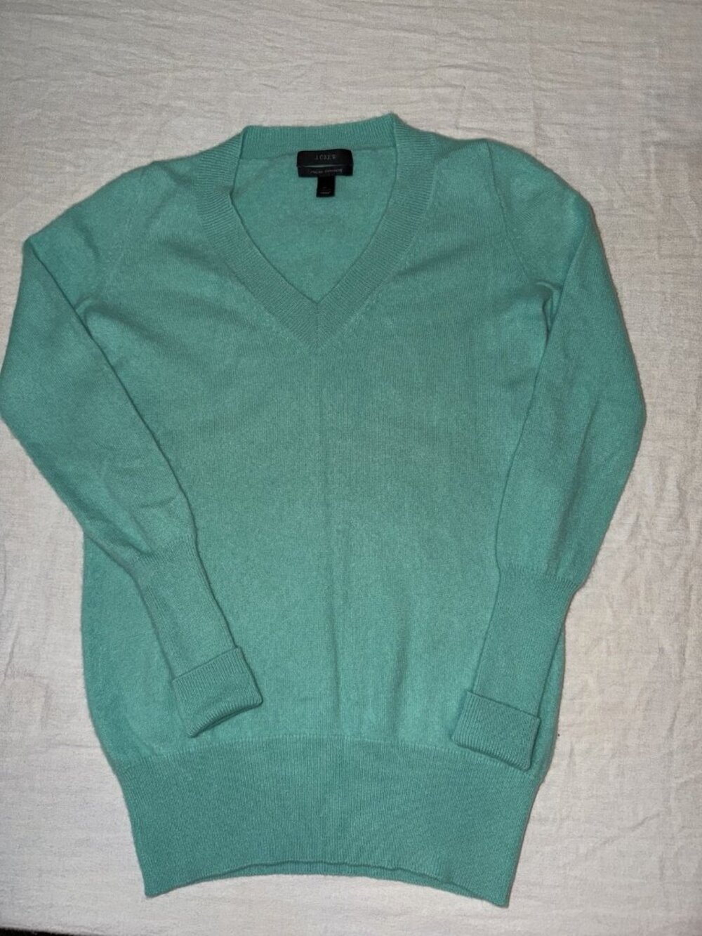 J.Crew Italian 100% Cashmere Turquoise V- Neck Women's Sweater Size: XS Preppy